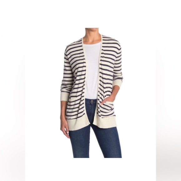 Madewell Sweaters - Madewell | Striped Lightweight Cardigan White Navy 2X